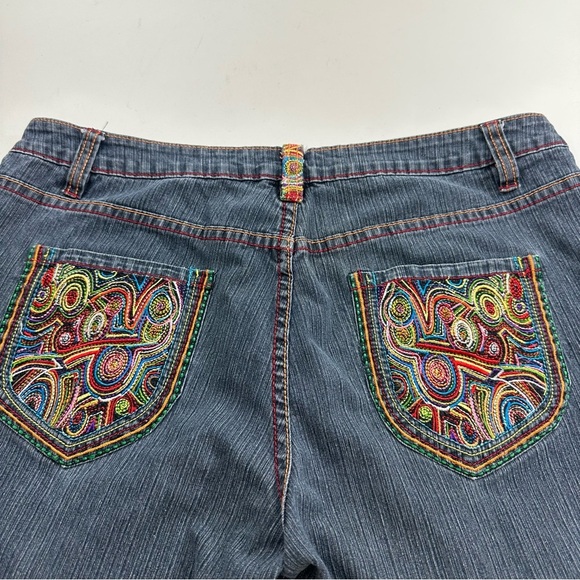 Brighton Blues Bermuda Jeans Women’s 12 Colorful Embroidery Stretch Cotton - Picture 4 of 9